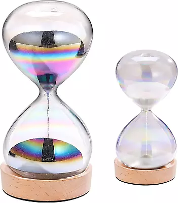 30 Minute Hourglass & 5 Minute Sand Timer Set With 7 Color Glass:Wood Ba • $33.94