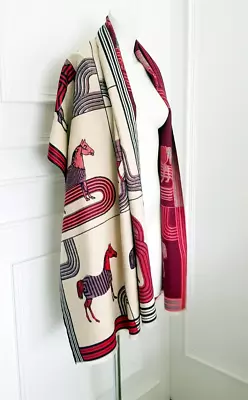 Ladies Red  Horse Design Print  Cashmere Blend Long Stole Large Neck Scarf Shawl • £34.99