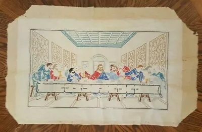 Vintage Hand Embroidered Jesus Last Supper - Religious -  16x28 • $15