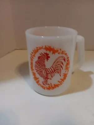 Vtg Mid Century FEDERAL Rooster Milk Glass Coffee Tea Mug Cup Orange Red Color • $18.99