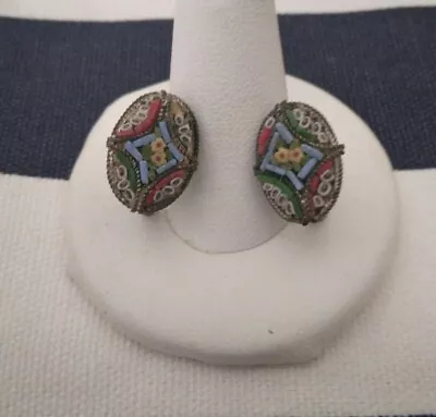 Vintage Micro Mosaic Screw Back Earrings  Floral Screw Back Made In Italy • $14.95