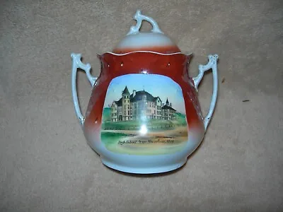 Iron Mountain Mich   Hulst High School  Souvenir China Sugar Bowl & Lid C. 1905 • $34.99