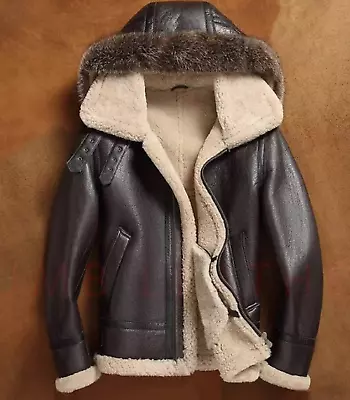 Fur Collar Shearling Jacket Sheepskin Bomber Sherpa Aviator Jackets • $325