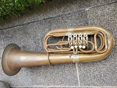 Old Tuba (Bb?) With 4 Rotary Valves & Garland.  Reisser Ulm  • $999