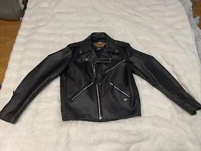Vintage Harley Davidson USA MADE Black Leather Jacket Size Medium Mens MINT M • $249.95