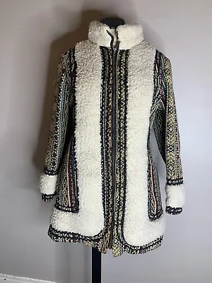 Vintage 1970’s Tapestry Jacket Women’s Multicolor Faux Fur Folk Hippy Afghan • $1079.27