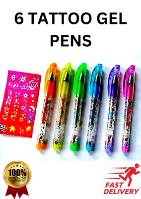 £3.49 • Buy Kids Temporary Washable Tattoo Gel Glitter Pens Stencil Kit Set Body Art Make Up