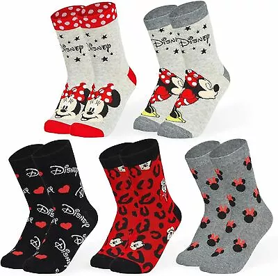 Disney Minnie Mouse And Mickey Mouse Socks Pack Of 5 Size 4-7 • £13.49