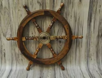 £34.80 • Buy 18 Nautical Wooden Ship Wheel Pirate Decor Steering Wood Brass Fishing Wall Boat