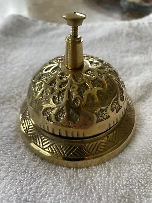 Vintage Brass Bell Round Hotel Desk Counter BELL Hop Ornate Reception • $18