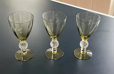 Rare Set 3 Morgantown Glass 14k Topaz Yellow Golf Ball Water Goblets Stems Euc • $59.99