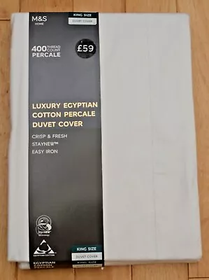 New M&S Luxury Egyptian Cotton Percale White 400 Thread Duvet Cover  King Size • £37.50