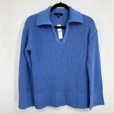 J. Crew Relaxed Collared Sweater In Retro Blue Size XXS NEW • $41.25