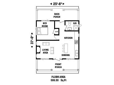 Custom Tiny Cabin House 1 Bedroom And 1 Bathroom Plans With CAD File • $30