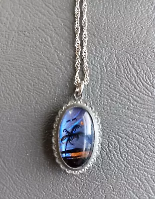 Vintage Butterfly Wing Heart Double Sided Pendant Necklace 16  Sterling Chain • $25