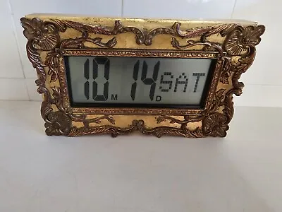 Vintage ART DECO  Brass On Wood MANTLE PIECE CLOCK DayTimeMonth Display  • £35