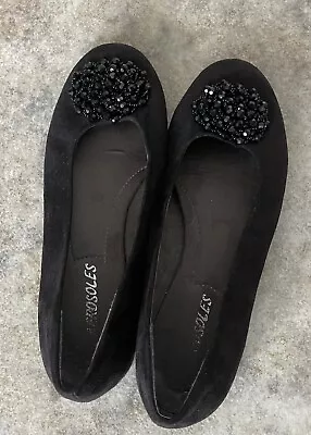 Aerosoles Decoration Ballet Flats Black 6M Excellent Cond.  Beaded Sparkly Bow • $19