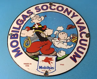 Vintage Mobil Gasoline Porcelain Gas Oil Vacuum Service Popeye Pegasus Sign • $142.47