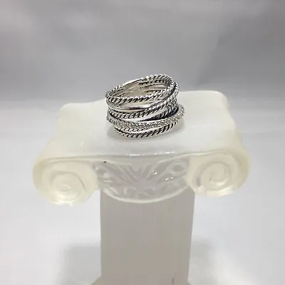 David Yurman Sterling Silver 925 Crossover Wide Ring With Pave Diamonds Size 8 • $314