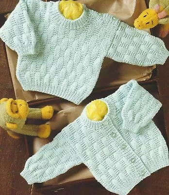 Easy Knit Baby Cardigan And Sweater Knitting Pattern In DK 12-22  988 • £2.09