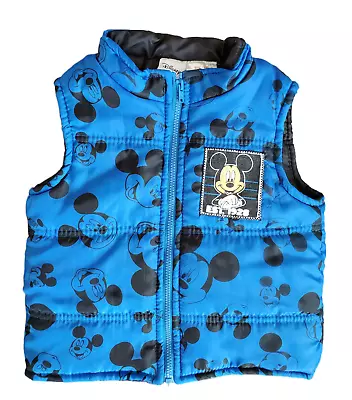 DISNEY Mickey Mouse 2T Toddler Puffer Vest Blue Black Zip Up Winter Jacket Boys • $9.50