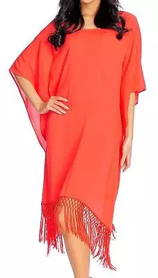 NEW Marc Bouwer Woven Elbow Sleeved Fringe Trimmed Knee-Length Poncho Dress Sz M • $24