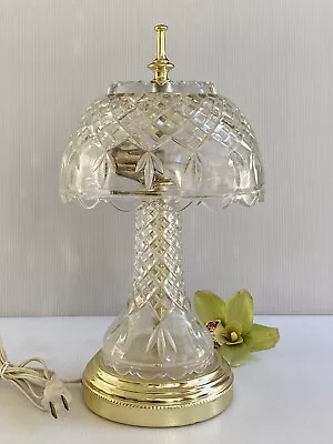 VINTAGE Lead Crystal Table Lamp Heavy Cut Glass Vanity Boudoir Accent Nightlight • $68
