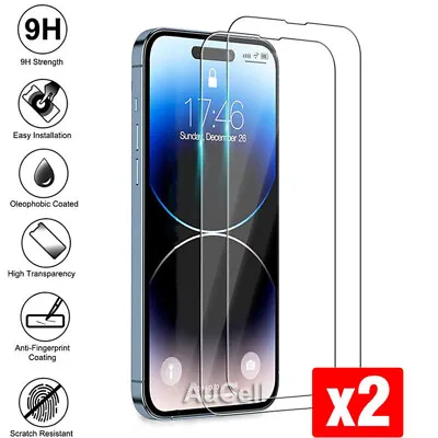$7.89 • Buy 2X Tempered Glass Screen Protector For IPhone 15 14 13 12 11 Pro Max 7 8 PLUS XR