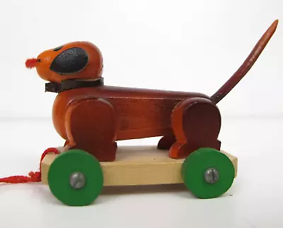 Vtg. Steinbach Christmas Ornament Dachshund Weiner Dog Pull Toy Wood Miniature • $8.50