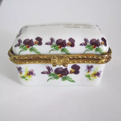 Vintage Imperial Porcelain Hinged Trinket Box Bible Verse Psalm 100:2 Violets • $6.95