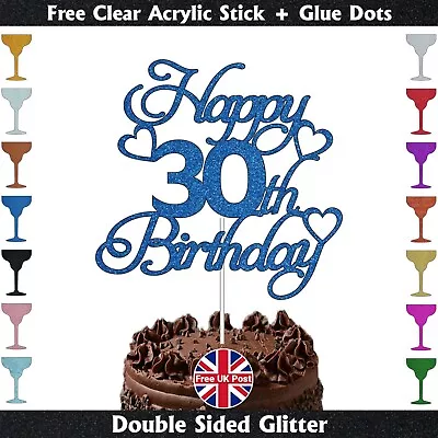 Personalised Happy Birthday Glitter Cake Topper Any Age 16 18th 21st 30th 50th • £2.75