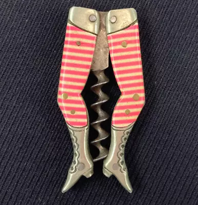 Antique Pink Striped Ladies Legs Folding  Corkscrew ~ Vintage • $99