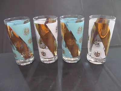 Starlyte MCM  4 Drinking Glasses Bar Ware 2 Turquoise 2 White 22 KT Countries • $26.99