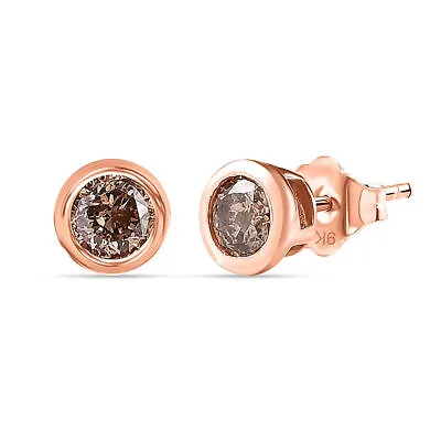 TJC Champagne Diamond Stud Earrings For Women In 9ct Rose Gold With Push Back • £125.99