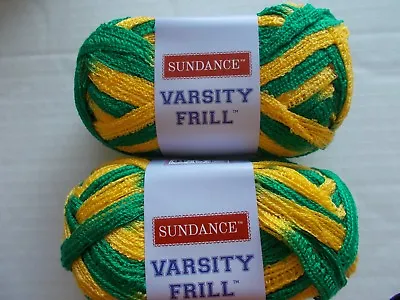 Sundance Varsity Frill Ruffle Mesh Yarn Green / Gold Lot Of 2 (28 Yds Each) • $18.99