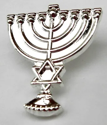 Menorah Pin Badge Hanukkah Candelabrum & Star Of David Brooch • £3.75