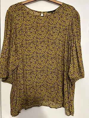 Lovely Ladies Floral Mustard Next Floaty Top Size 26 • £6.99