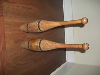 Vintage Pair Indian Pins Fitness Equipment Wooden Indian Club 18.5 Inches Long • $49.99