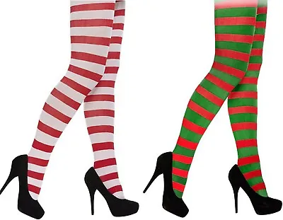 £3.99 • Buy Red And Green Striped Tights Red And White Christmas Elf Party Fancy Dress