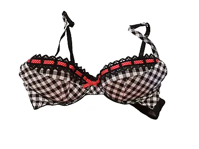 Ceriso M&S Black Mix Underwired Removable Padded Checked Push Up Bra UK 36A • £17.99