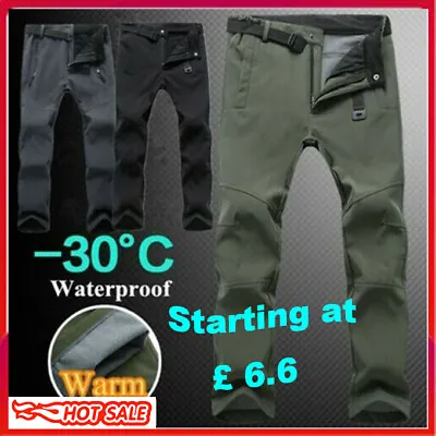 Mens Thermal Fleece Lined Elasticated Cargo Combat Work Walking Trousers Pants • £9.59