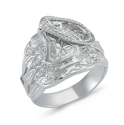 Sterling Silver Saddle Ring Knot Buckle Solid Band Large Sizes • £69.99