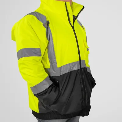 XtremepowerUS Size Large Hi-Vis Class 3 Safety Jacket Yellow Neon Reflective • $29.99