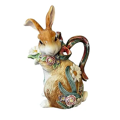 Fitz And Floyd Woodland Spring Figural Floral Bunny Rabbit Pitcher Teapot Spout • $120