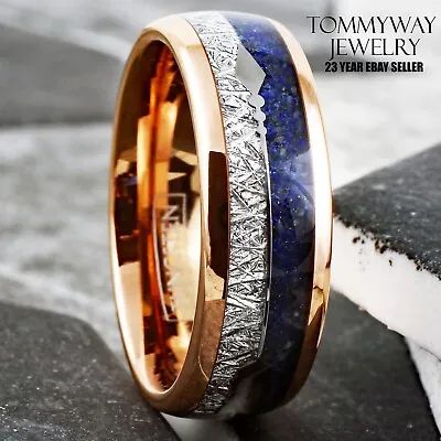 Rose Gold Plated Tungsten Carbide Meteorite & Blue Lapis Lazuli Men's Band Ring • $16.99