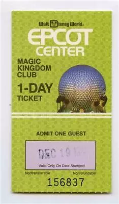 Epcot Center Magic Kingdom Club One Day Ticket Walt Disney World 1980's • $22