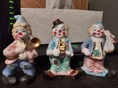 Set Of 3 Vintage Ceramic Clown Figurines Playing Musical Instruments • $8