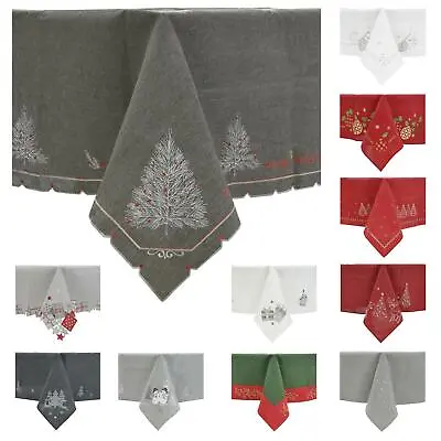 £23.99 • Buy Christmas Tablecloths Napkins Fabric Luxury Embroidered Xmas Table Linen