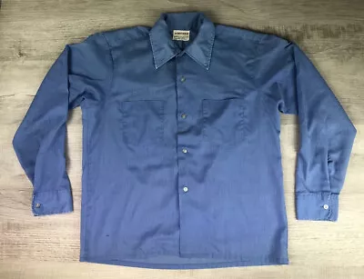 Vintage Aristocrat Blue Work Shirt 60s 70s Mechanic Collared Long Sleeve Mens M • $50.78