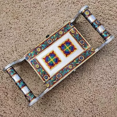 Meenakari Traditional Indian Decorative Metal Box Snack Tray With Handles • $145